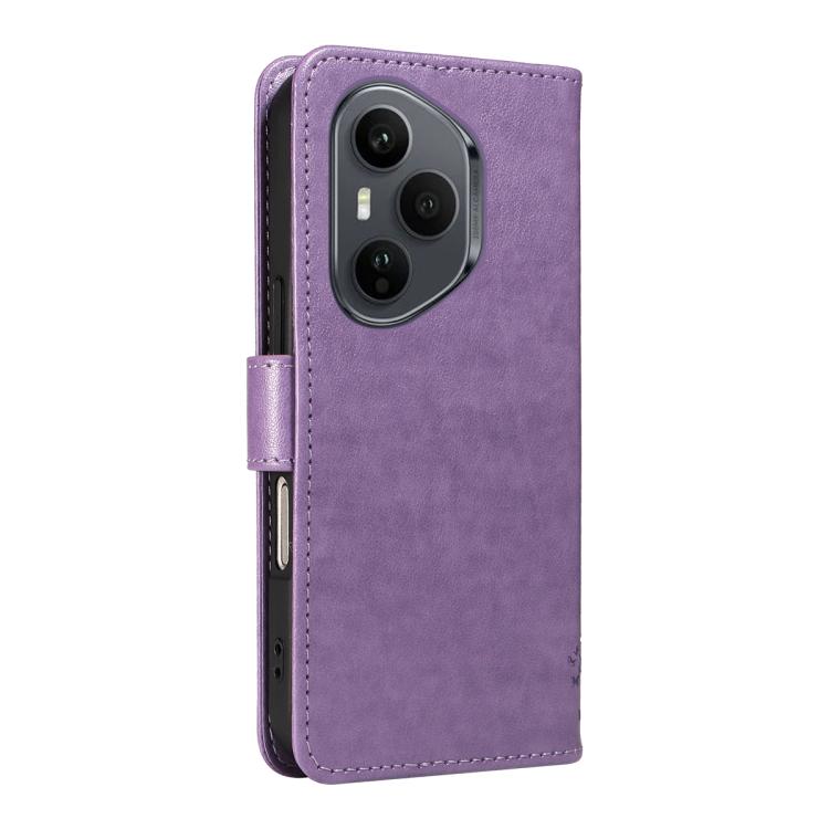 For Honor 400 Pro Global 160.8mm Tree & Cat Embossed Pattern Flip Leather Phone Case