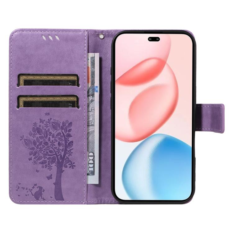 For Honor 400 Pro Global 160.8mm Tree & Cat Embossed Pattern Flip Leather Phone Case