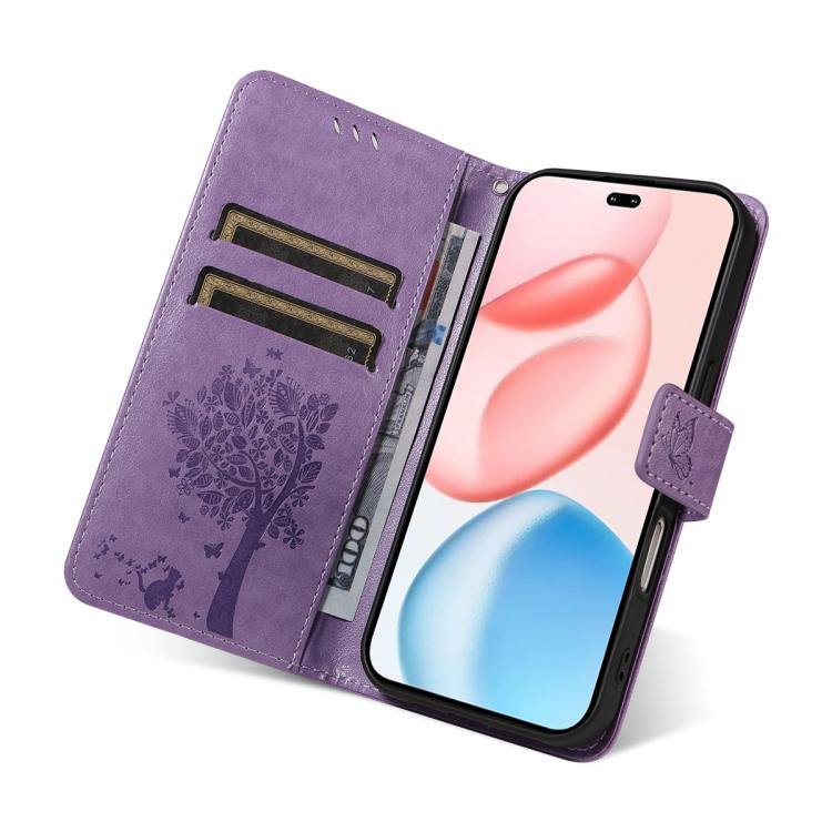 For Honor 400 Pro Global 160.8mm Tree & Cat Embossed Pattern Flip Leather Phone Case
