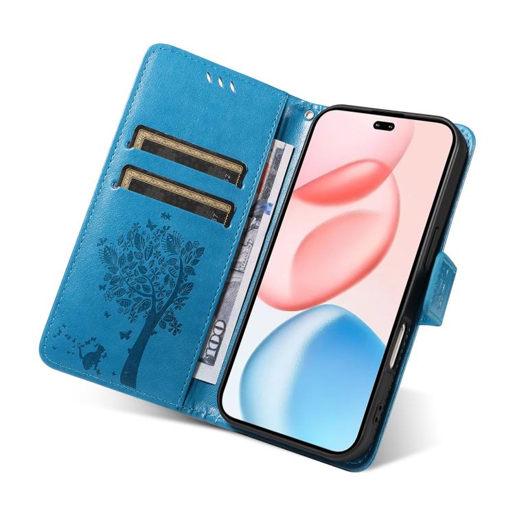 For Honor 400 Pro Global 160.8mm Tree & Cat Embossed Pattern Flip Leather Phone Case
