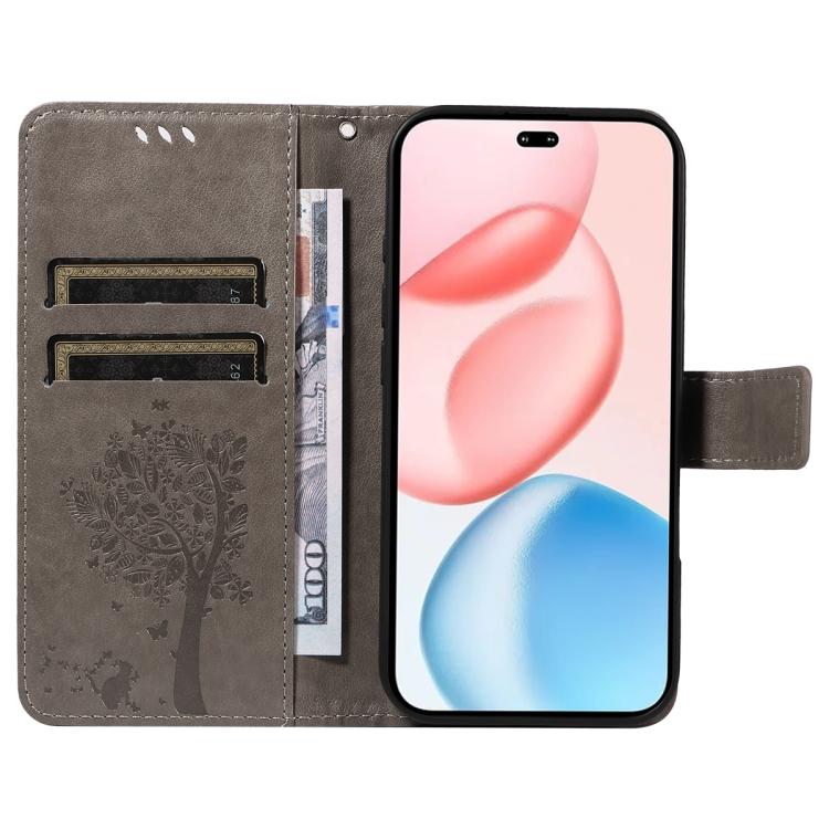 For Honor 400 Pro Global 160.8mm Tree & Cat Embossed Pattern Flip Leather Phone Case