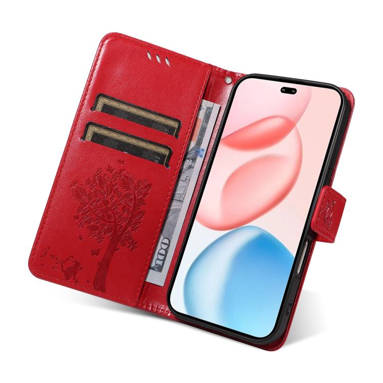 For Honor 400 Pro Global 160.8mm Tree & Cat Embossed Pattern Flip Leather Phone Case
