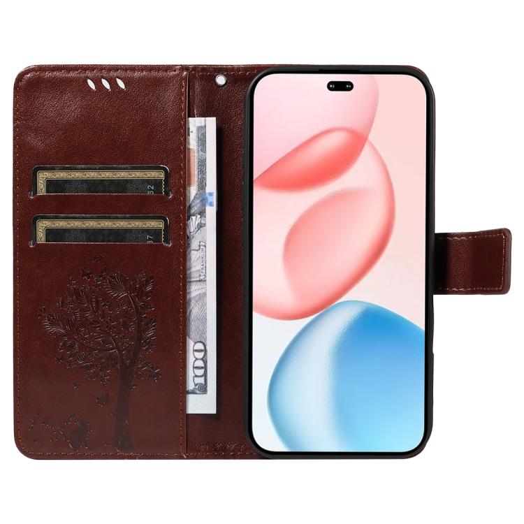 For Honor 400 Pro Global 160.8mm Tree & Cat Embossed Pattern Flip Leather Phone Case