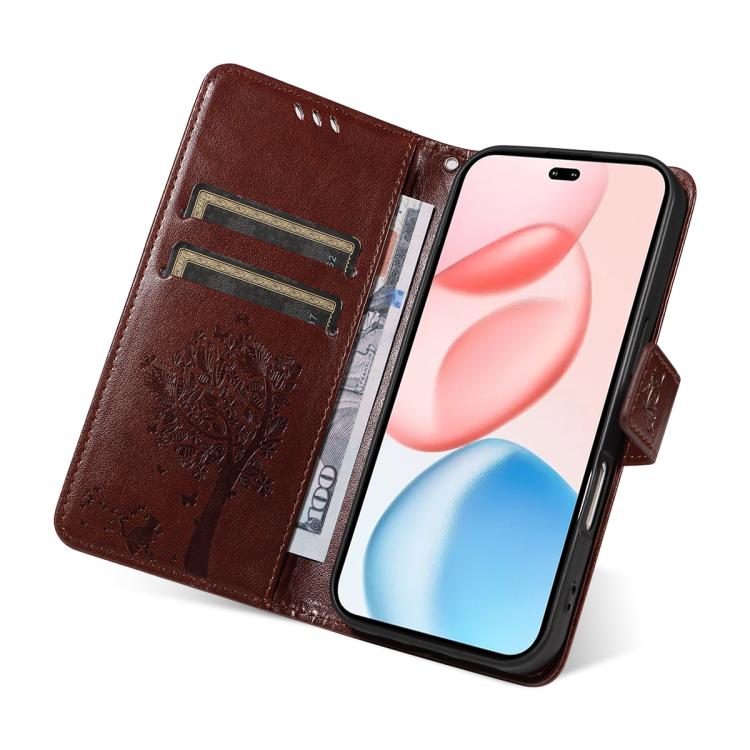 For Honor 400 Pro Global 160.8mm Tree & Cat Embossed Pattern Flip Leather Phone Case