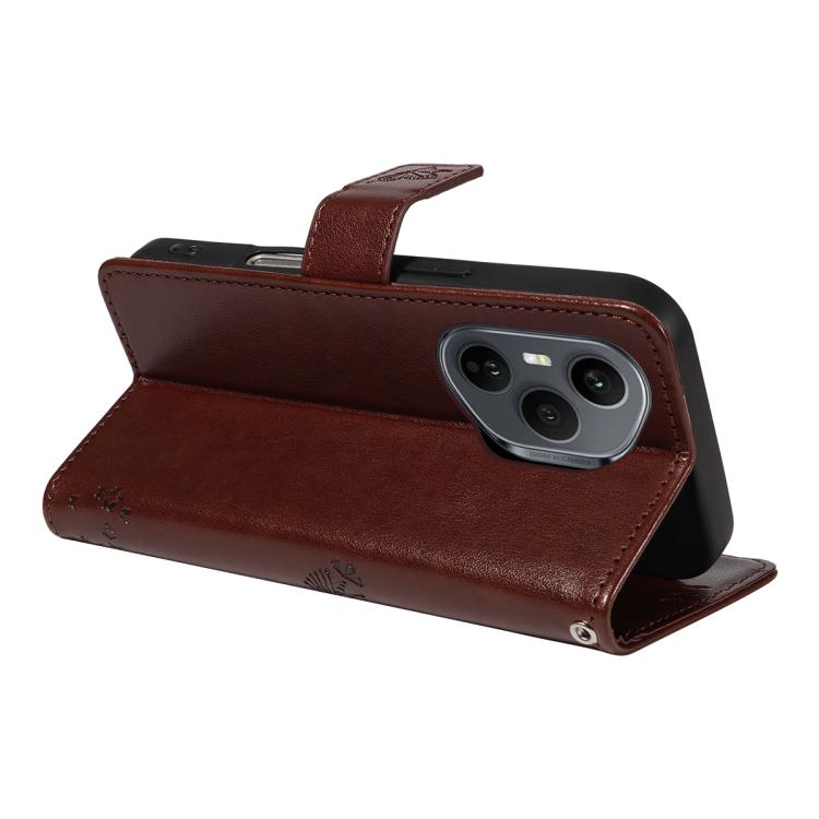 For Honor 400 Pro Global 160.8mm Tree & Cat Embossed Pattern Flip Leather Phone Case