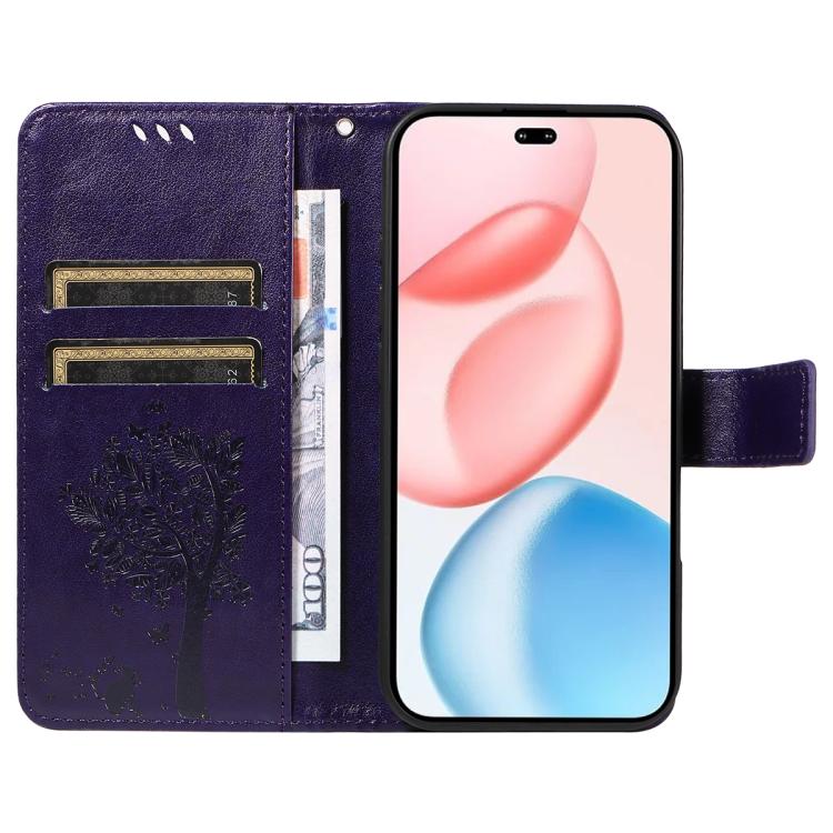 For Honor 400 Pro Global 160.8mm Tree & Cat Embossed Pattern Flip Leather Phone Case