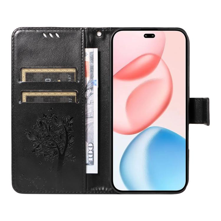 For Honor 400 Pro Global 160.8mm Tree & Cat Embossed Pattern Flip Leather Phone Case