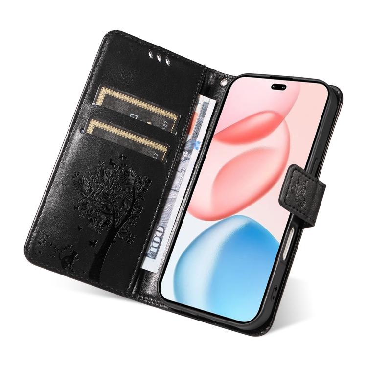 For Honor 400 Pro Global 160.8mm Tree & Cat Embossed Pattern Flip Leather Phone Case
