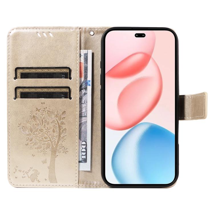 For Honor 400 Pro Global 160.8mm Tree & Cat Embossed Pattern Flip Leather Phone Case