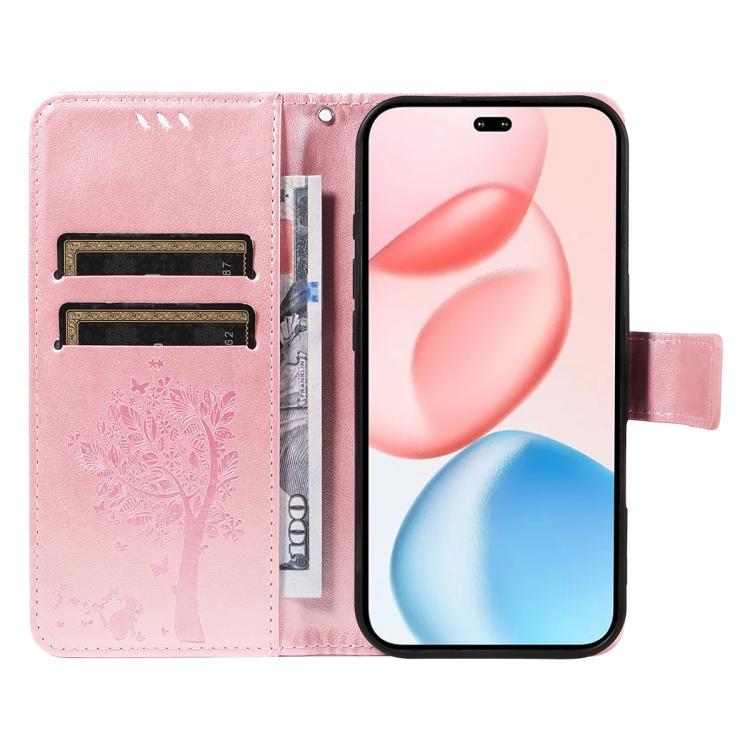 For Honor 400 Pro Global 160.8mm Tree & Cat Embossed Pattern Flip Leather Phone Case
