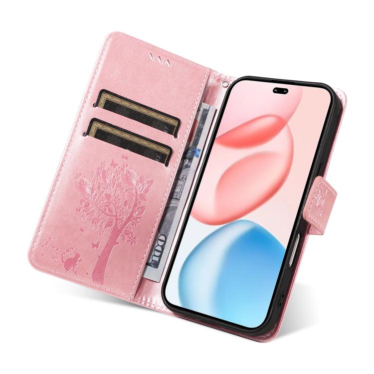 For Honor 400 Pro Global 160.8mm Tree & Cat Embossed Pattern Flip Leather Phone Case