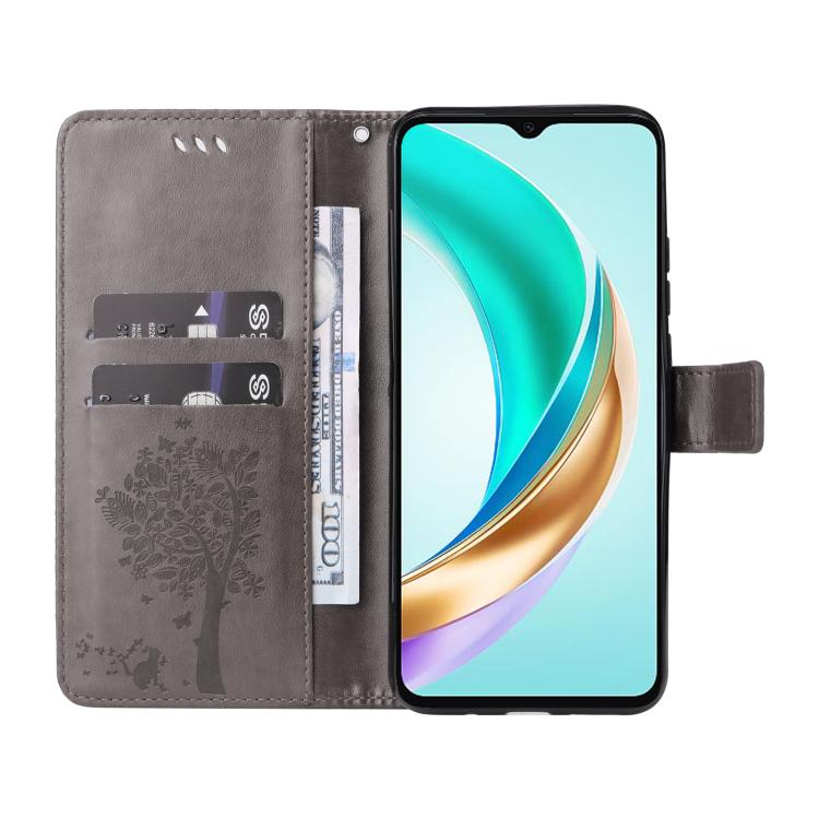 For Honor X6c / X6b / X6a / X5b Tree & Cat Embossed Pattern Flip Leather Phone Case