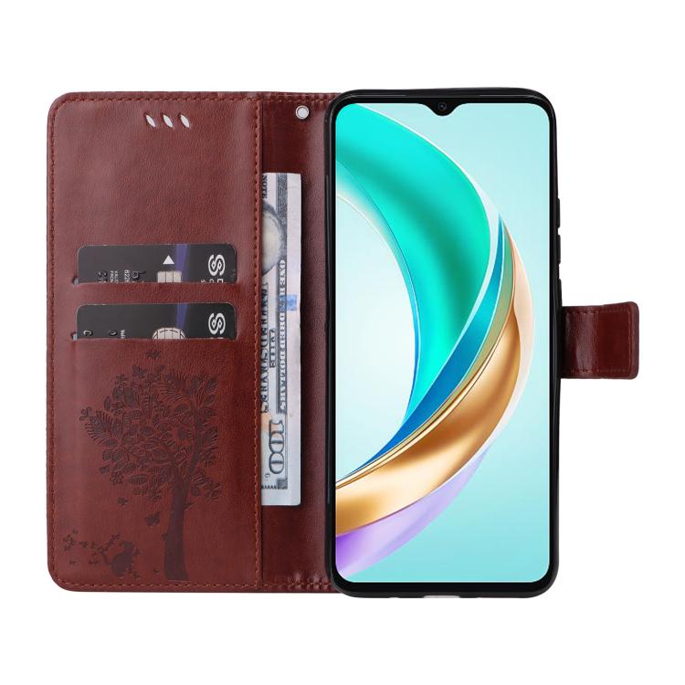 For Honor X6c / X6b / X6a / X5b Tree & Cat Embossed Pattern Flip Leather Phone Case