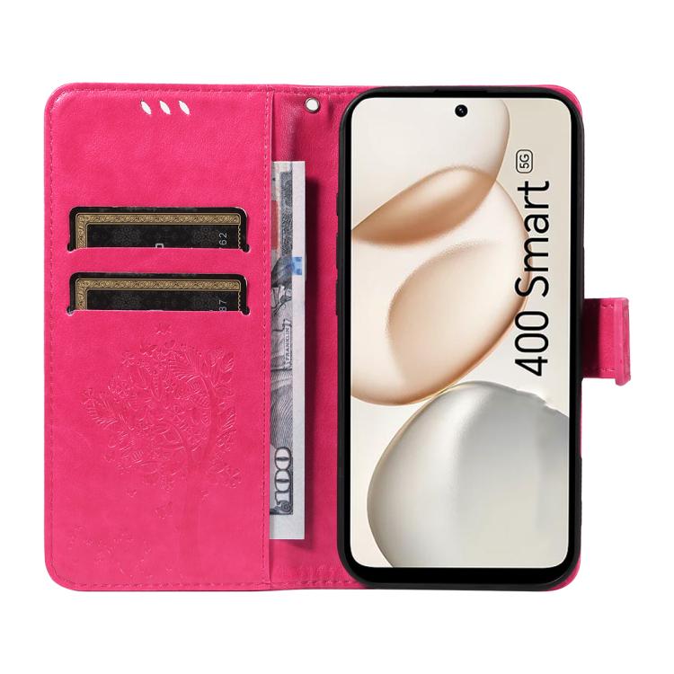 For Honor 400 Smart 5G Tree & Cat Embossed Pattern Flip Leather Phone Case