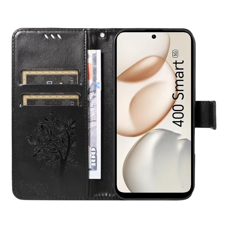 For Honor 400 Smart 5G Tree & Cat Embossed Pattern Flip Leather Phone Case