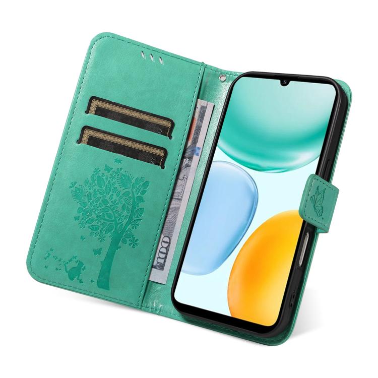 For Honor X5c Plus Tree & Cat Embossed Pattern Flip Leather Phone Case