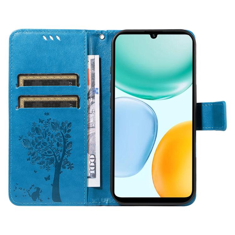 For Honor X5c Plus Tree & Cat Embossed Pattern Flip Leather Phone Case
