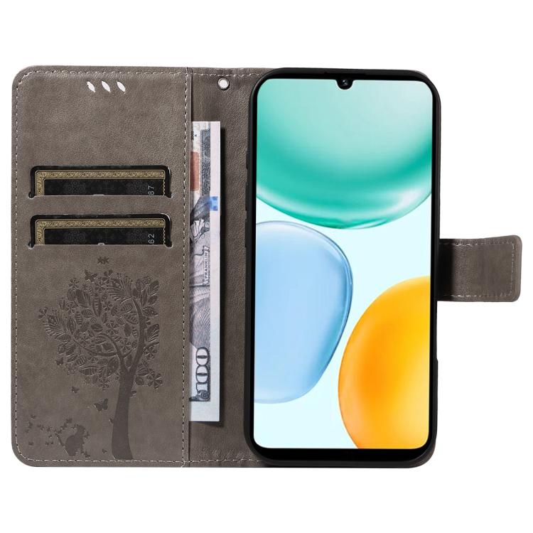 For Honor X5c Plus Tree & Cat Embossed Pattern Flip Leather Phone Case