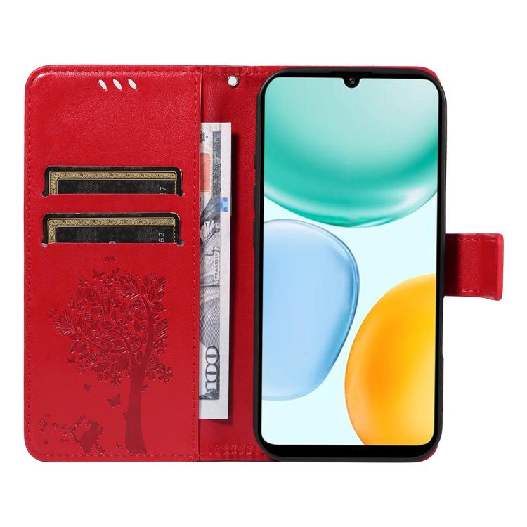 For Honor X5c Plus Tree & Cat Embossed Pattern Flip Leather Phone Case