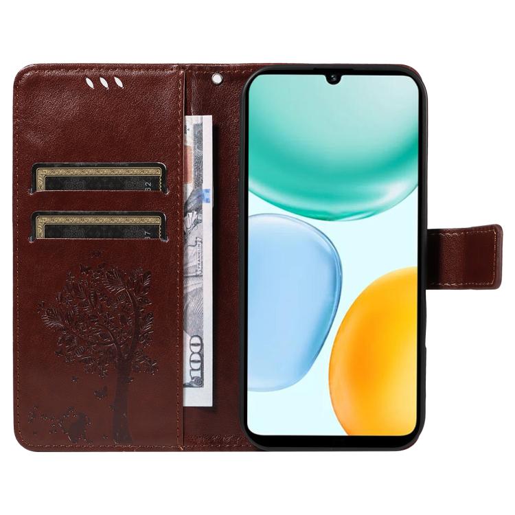 For Honor X5c Plus Tree & Cat Embossed Pattern Flip Leather Phone Case