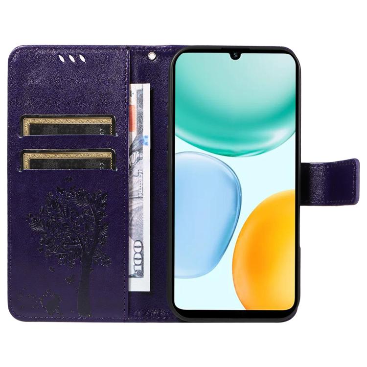 For Honor X5c Plus Tree & Cat Embossed Pattern Flip Leather Phone Case