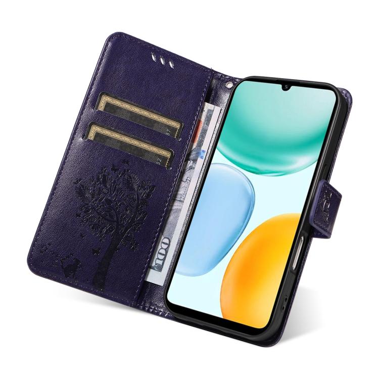 For Honor X5c Plus Tree & Cat Embossed Pattern Flip Leather Phone Case