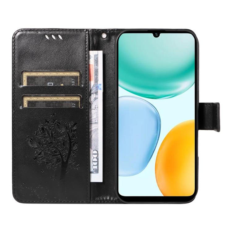 For Honor X5c Plus Tree & Cat Embossed Pattern Flip Leather Phone Case