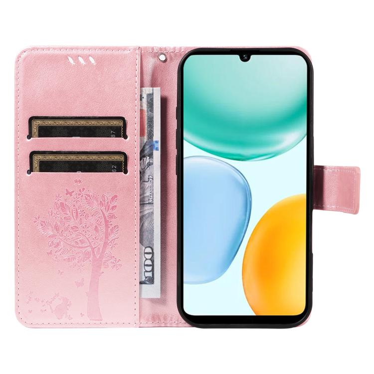 For Honor X5c Plus Tree & Cat Embossed Pattern Flip Leather Phone Case
