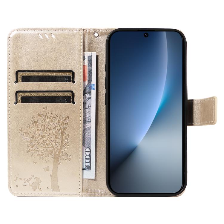 For Honor Magic8 Tree & Cat Embossed Pattern Flip Leather Phone Case