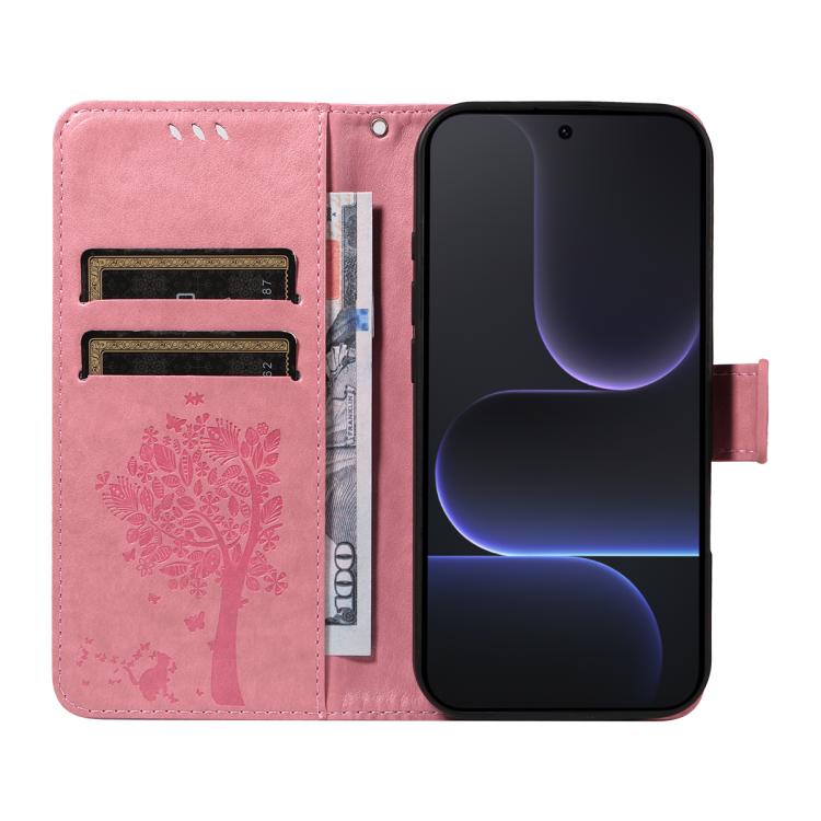 For Honor 500 Global/500 Pro Global 155.8 Tree & Cat Embossed Pattern Flip Leather Phone Case
