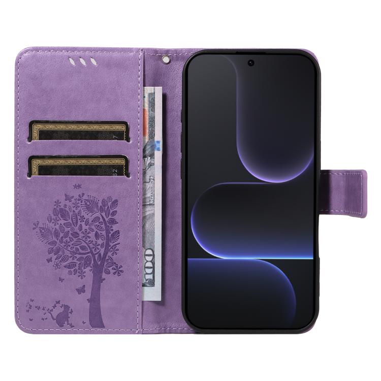 For Honor 500 Global/500 Pro Global 155.8 Tree & Cat Embossed Pattern Flip Leather Phone Case