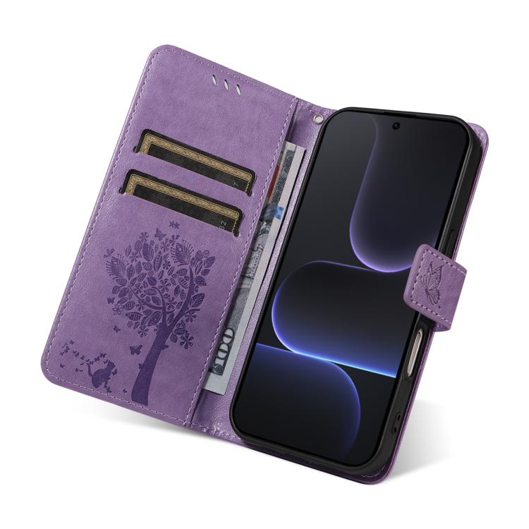For Honor 500 Global/500 Pro Global 155.8 Tree & Cat Embossed Pattern Flip Leather Phone Case