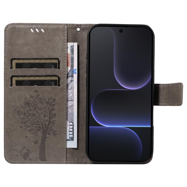 For Honor 500 Global/500 Pro Global 155.8 Tree & Cat Embossed Pattern Flip Leather Phone Case