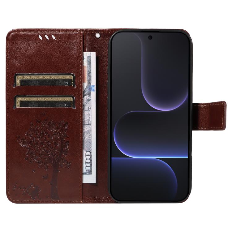 For Honor 500 Global/500 Pro Global 155.8 Tree & Cat Embossed Pattern Flip Leather Phone Case