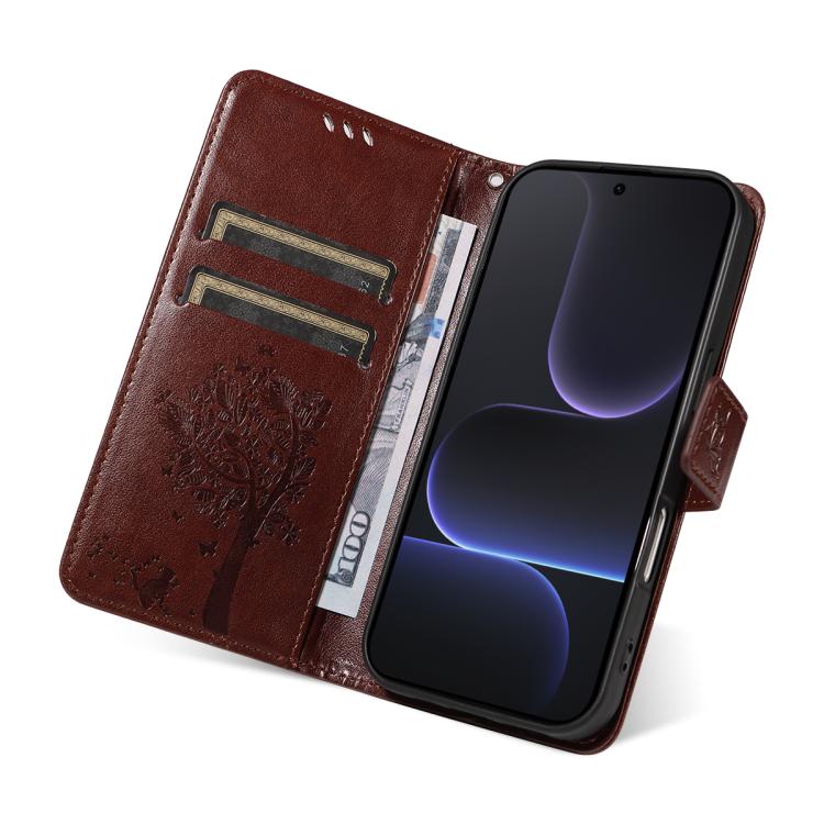 For Honor 500 Global/500 Pro Global 155.8 Tree & Cat Embossed Pattern Flip Leather Phone Case