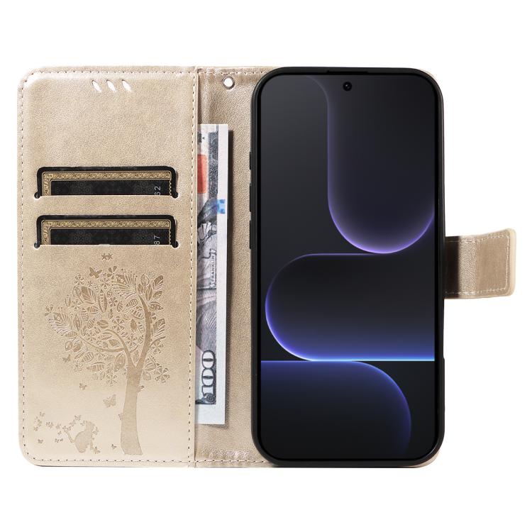 For Honor 500 Global/500 Pro Global 155.8 Tree & Cat Embossed Pattern Flip Leather Phone Case