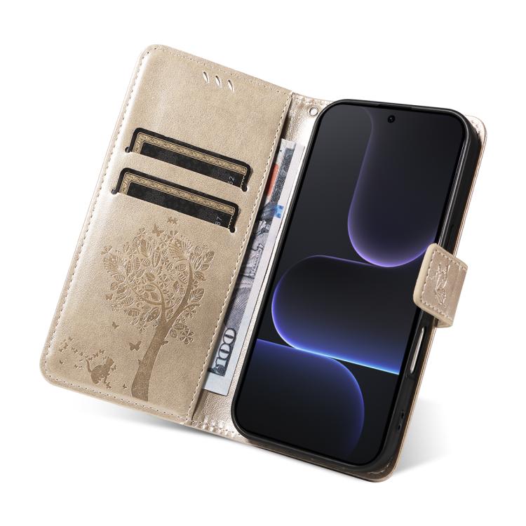 For Honor 500 Global/500 Pro Global 155.8 Tree & Cat Embossed Pattern Flip Leather Phone Case