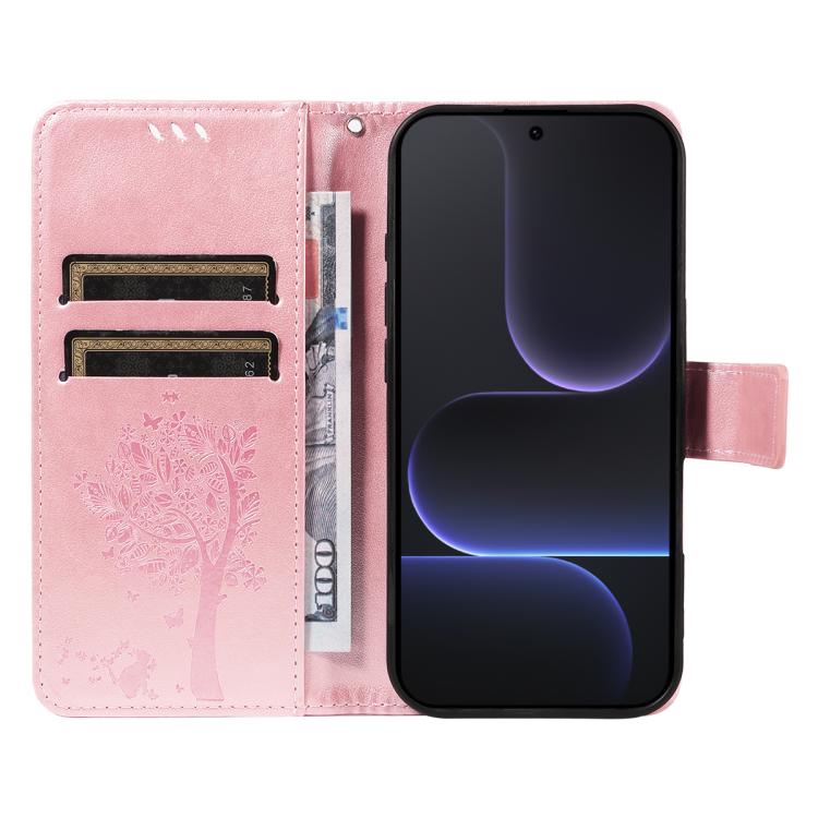 For Honor 500 Global/500 Pro Global 155.8 Tree & Cat Embossed Pattern Flip Leather Phone Case