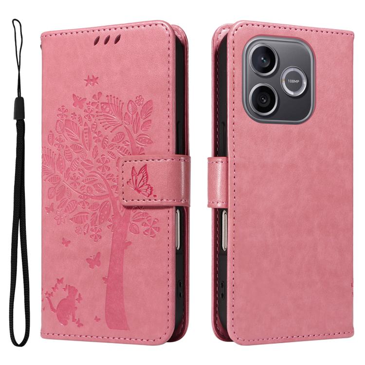 For Honor 600 Lite Global Tree & Cat Embossed Pattern Flip Leather Phone Case