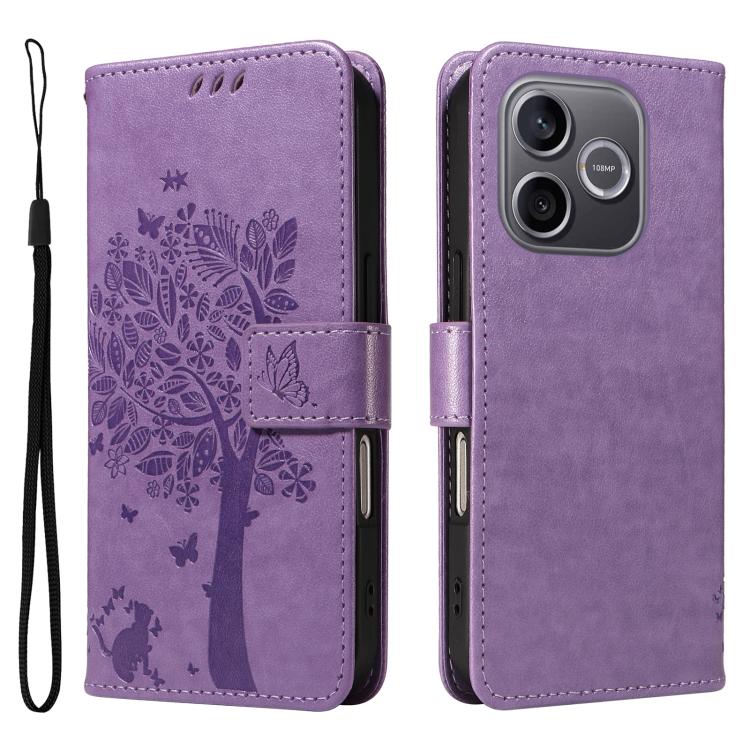 For Honor 600 Lite Global Tree & Cat Embossed Pattern Flip Leather Phone Case