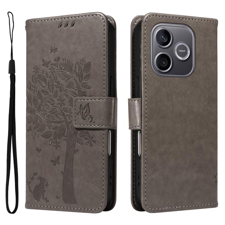 For Honor 600 Lite Global Tree & Cat Embossed Pattern Flip Leather Phone Case