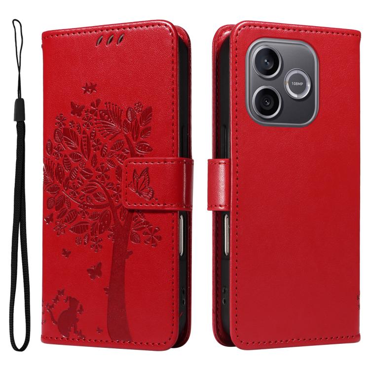 For Honor 600 Lite Global Tree & Cat Embossed Pattern Flip Leather Phone Case