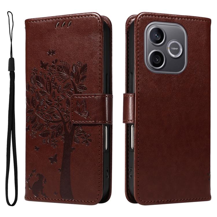 For Honor 600 Lite Global Tree & Cat Embossed Pattern Flip Leather Phone Case