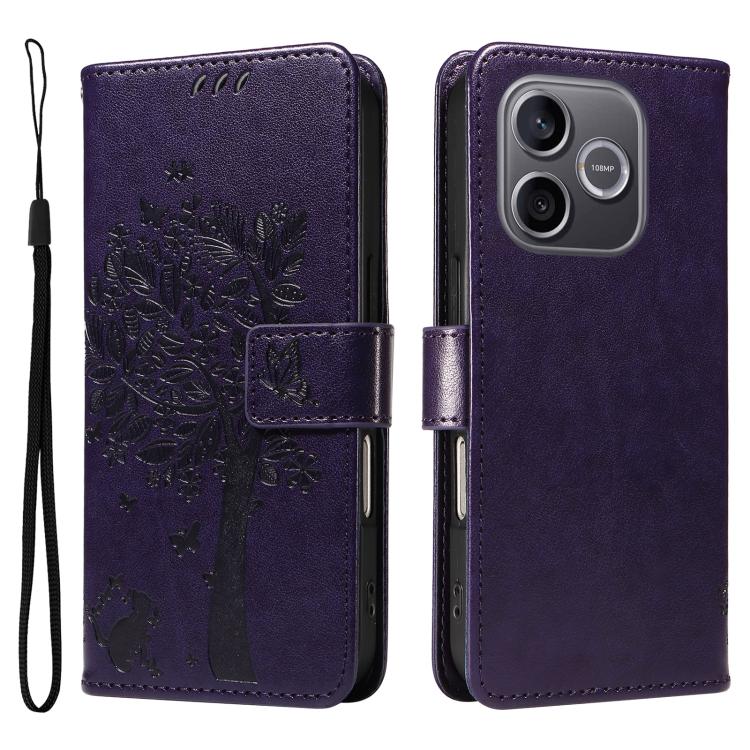 For Honor 600 Lite Global Tree & Cat Embossed Pattern Flip Leather Phone Case