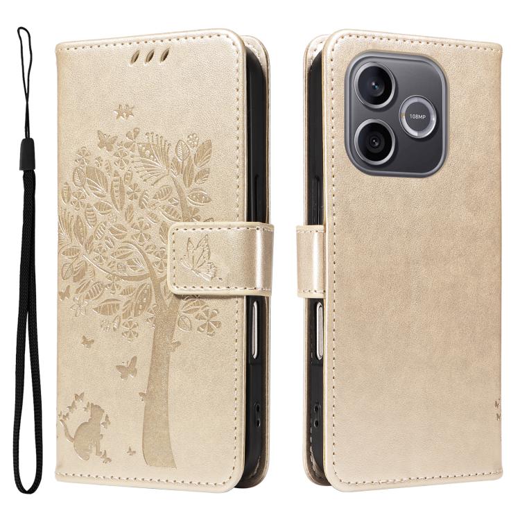 For Honor 600 Lite Global Tree & Cat Embossed Pattern Flip Leather Phone Case