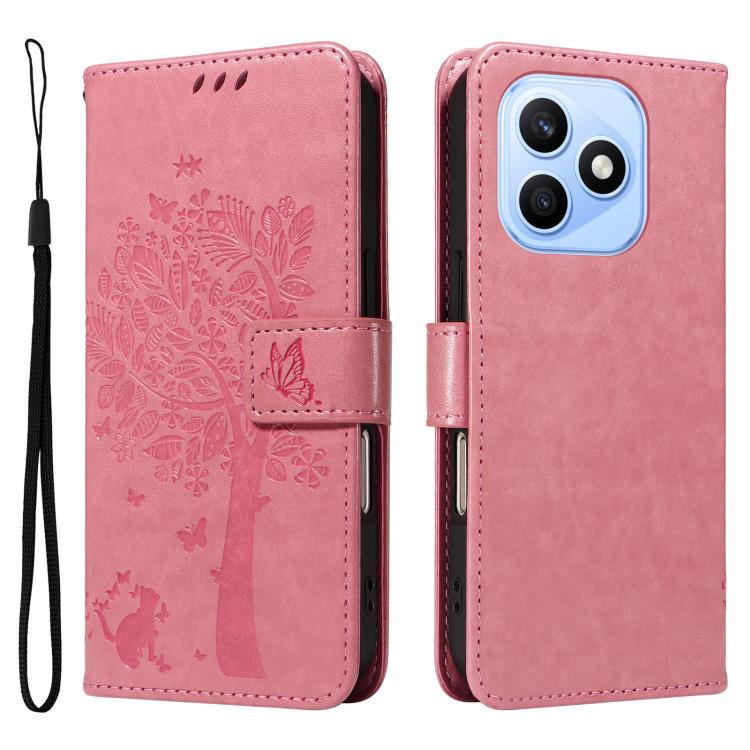 For Honor X8d 4G Global Tree & Cat Embossed Pattern Flip Leather Phone Case