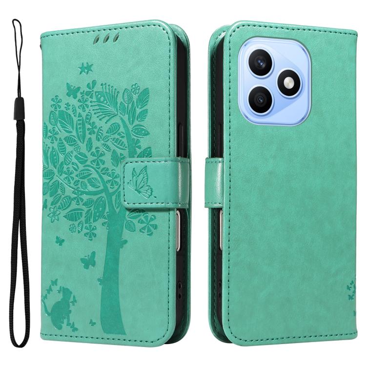 For Honor X8d 4G Global Tree & Cat Embossed Pattern Flip Leather Phone Case