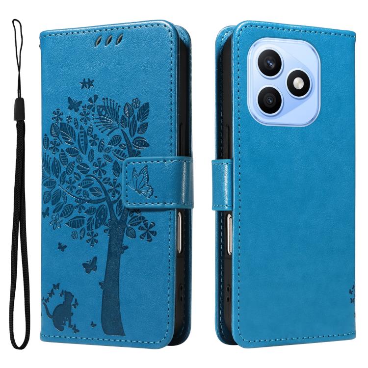 For Honor X8d 4G Global Tree & Cat Embossed Pattern Flip Leather Phone Case