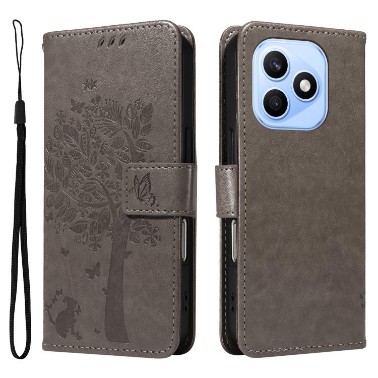 For Honor X8d 4G Global Tree & Cat Embossed Pattern Flip Leather Phone Case
