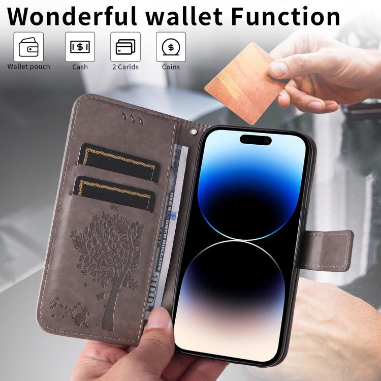 For Honor X8d 4G Global Tree & Cat Embossed Pattern Flip Leather Phone Case